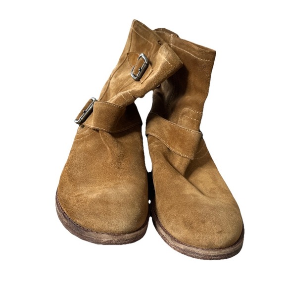 Saks Fifth Avenue Italy 10022 Honey Brown Suede Ankle Engineer Boots Womens 39.5 - Picture 3 of 14